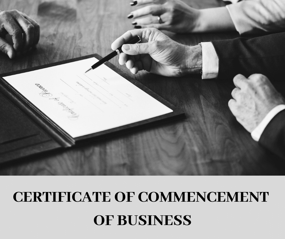 CERTIFICATE OF COMMENCEMENT OF BUSINESS