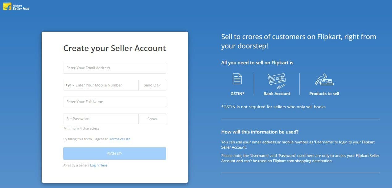 Flipkart Seller Registration
